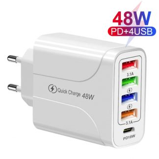 Γρήγορος φορτιστής 48W με 5 θύρες – 4 USB + USB-C